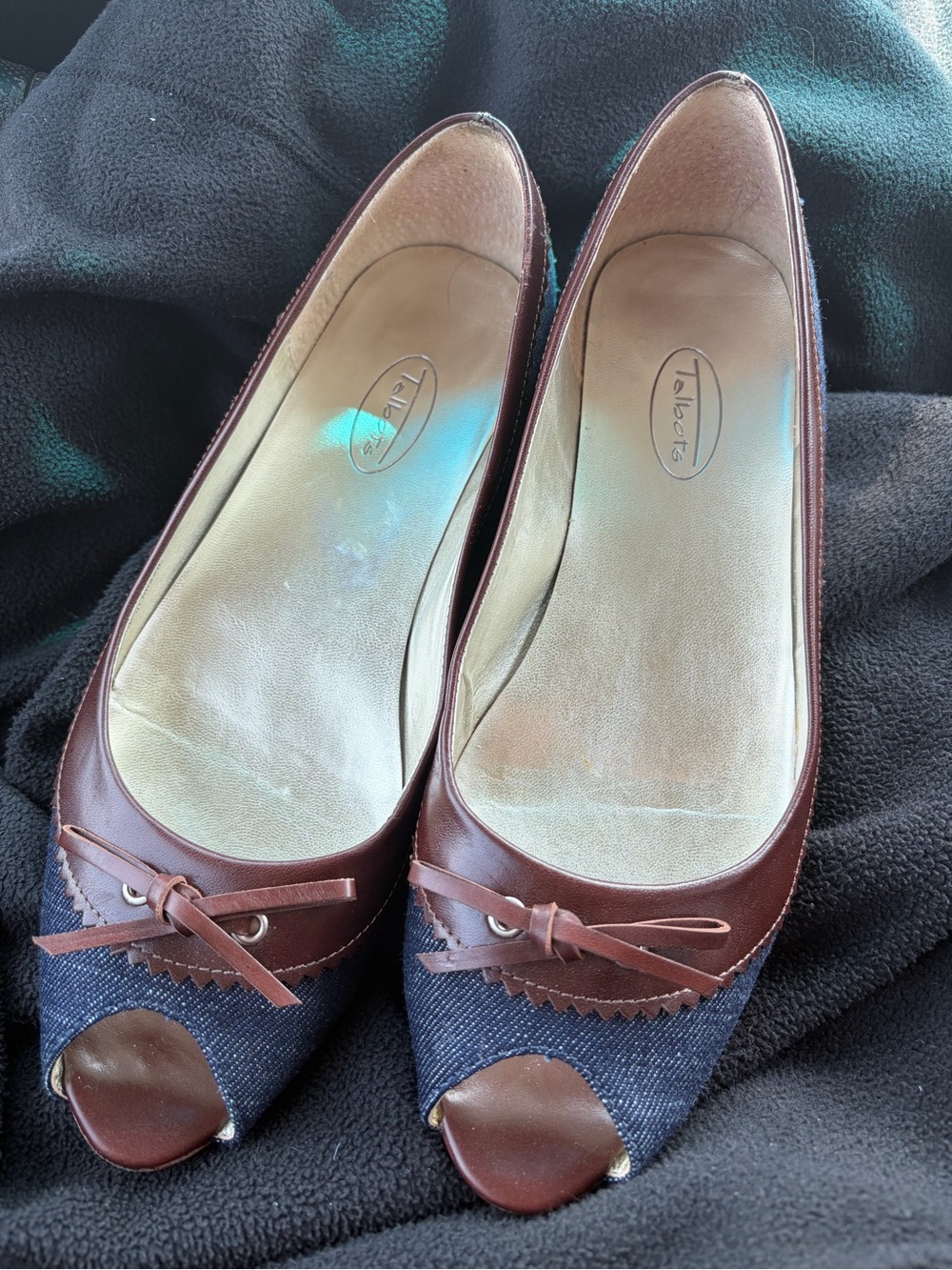 Talbots Navy and Brown Peep-Toe Ballet Flats